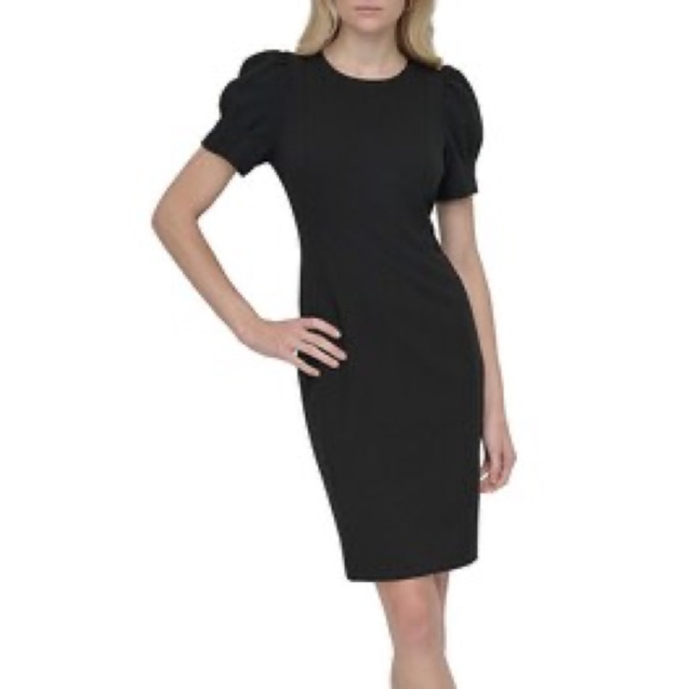DKNY Black Puff Sleeve Midi Dress